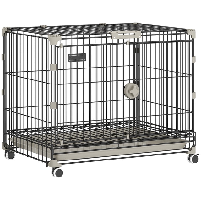 PawHut Dog Crate on Wheels, 24 Inch Metal Dog Cage