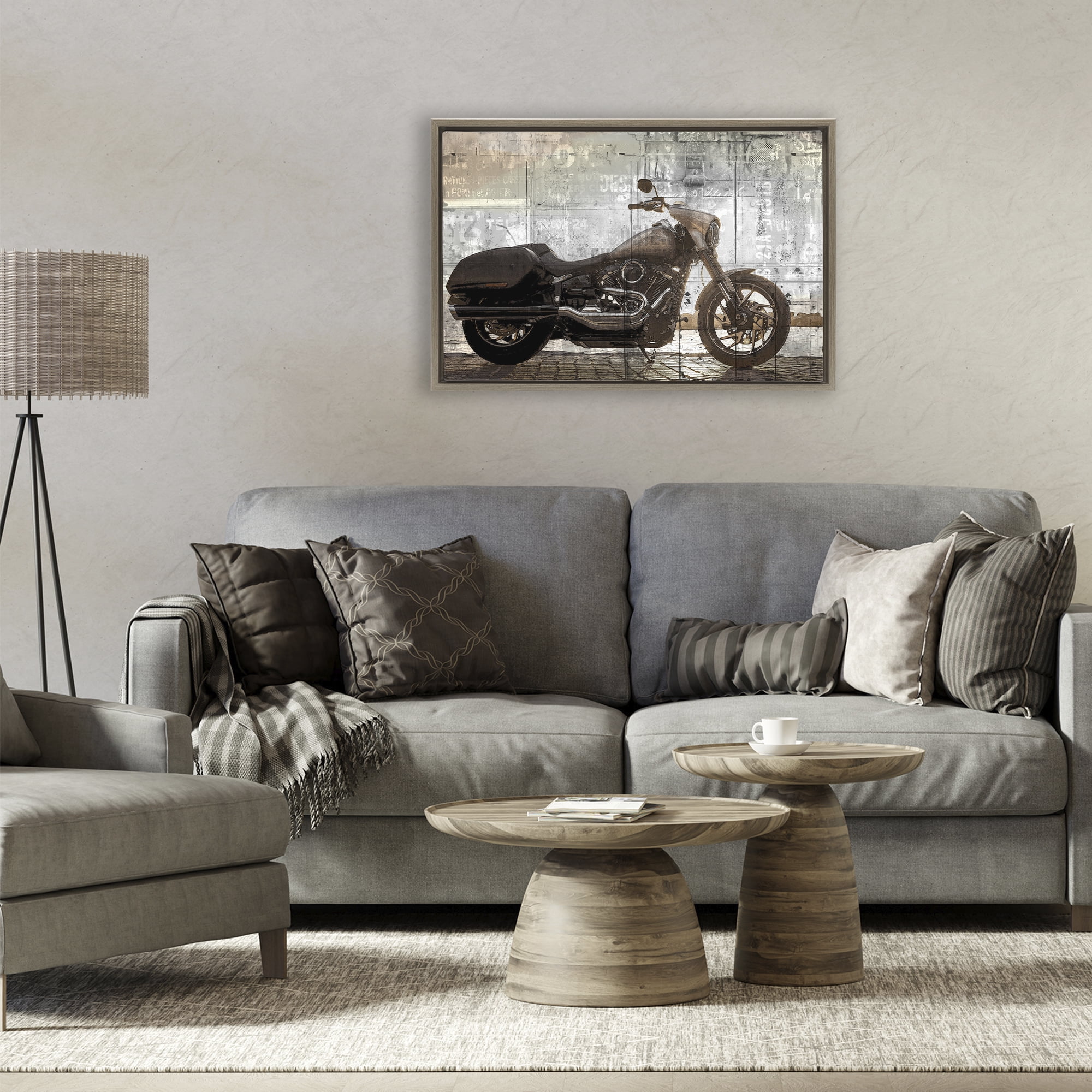 Stupell Industries Sunset Ride Motorcycle Brown Framed Floater Canvas Wall Art, design by Kim Allen