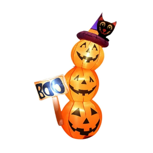Calabaza inflable,Decoración inflable de Halloween con forma de calabaza y gato negro,Luces LED para exteriores,interiores,jardines,césped,patios,Porche trasero de casa festiva con