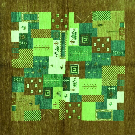 Ahgly Company Indoor Square Abstract Green Contemporary Area Rugs, 3' Square