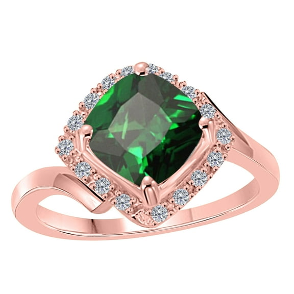AoneJewelry 2.35 Carat Halo Diamond Emerald Ring In 10K Solid Rose, White & Yellow Gold