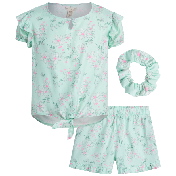 One Step Up Girls' Shorts Set 2 Piece Short Sleeve Crop Top and Woven