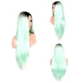 thumbnail image 3 of Europa y América pelo largo y recto verde degradado medio despedida moda Cosplay peluca sintética Irfora Peluca, 3 of 5