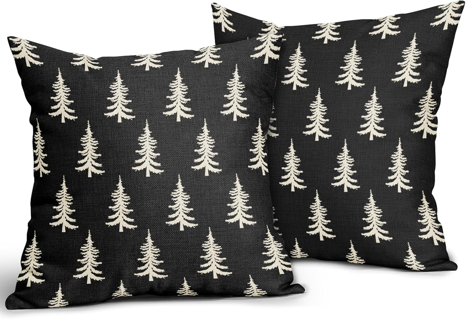 Christmas Tree Pillow Covers 18x18 Set of 2 Red Xmas Rustic Style Winter Print Decorative Outdoor Pillowcases Farmhouse Vintage Holiday Decorations Throw Cushion Case Decor for Couch Sofa Bed