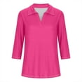 thumbnail image 3 of KUKOOSONG Women 3/4 Sleeve V Neck Polo Shirts Business Casual Collared Work Top Slim Fitted Basic 2024 Fall Shirt, 3 of 4