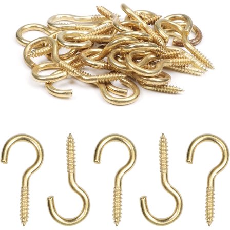 50Pcs 0.94" Length Ceiling Cups Hooks Carbon Steel Screw in Hanger Hook Eye Shape Ring Hooks Self Tapping Screws Hook for Home Office Hanging Plants Outdoor Brass Tone