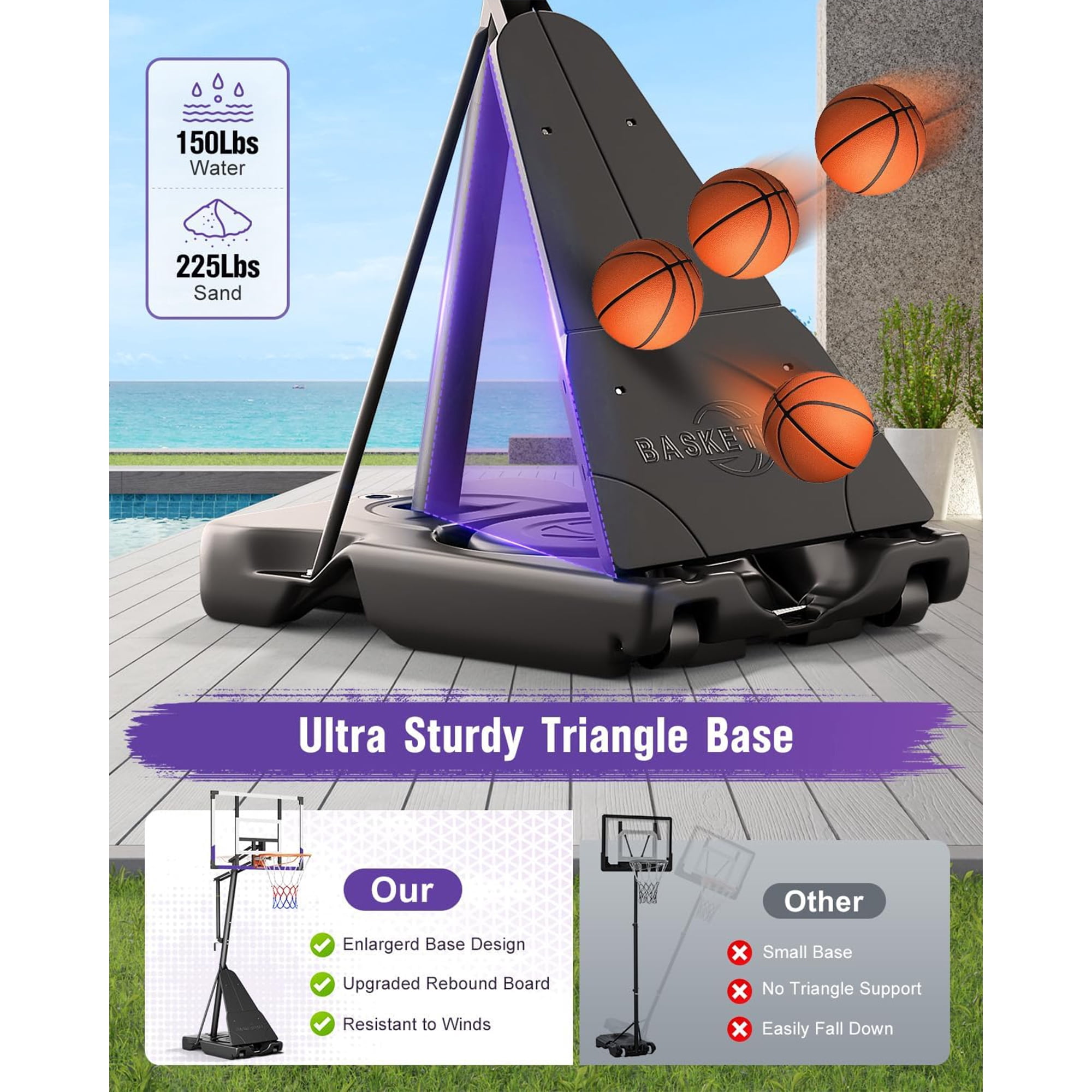 Toremore 44" Basketball Hoop Outdoor Adjustable, 5.25-10FT Portable Basketball Hoop Goal System with Shatterproof PC Backboard and Larger Base for Kids Youth and Adults