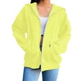 thumbnail image 6 of Women's Solid Color Zip Up Hoodie, Lightweight Fleece Lined Long Sleeve Casual Jacket, Oversized Fall Winter Sweatshirt for Daily Streetwear and Lounge Yellow M, 6 of 8