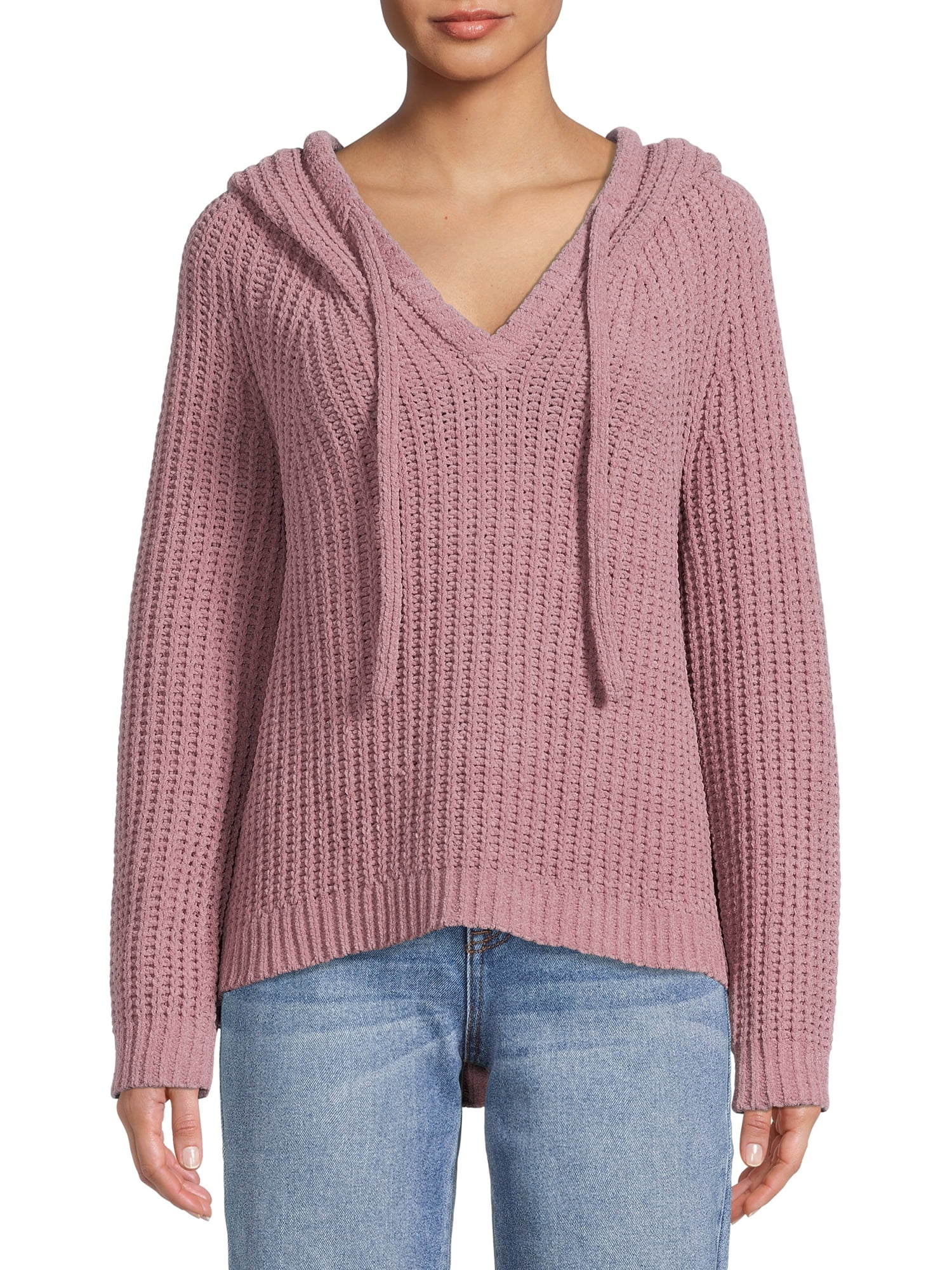 Daily Threads Women's Junior' V-Neck Chenille Hoodie, Size: Medium, Purple