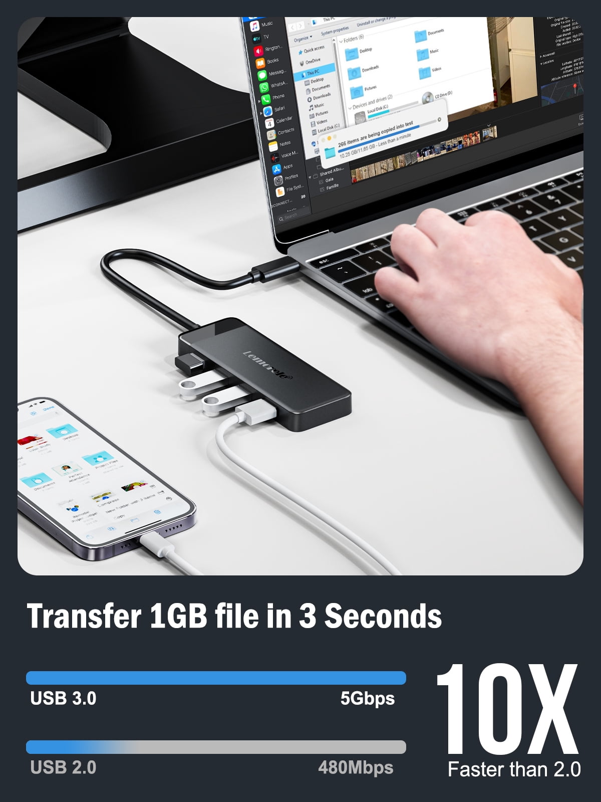 Lemorele TC92 9-in-1 Docking Station ,with 4K HDMI, 100W PD Charging, 3×USB A 3.0, Type-C Data Port, SD/TF Card Slot Adapter,USB C HUB Multi-port Dock for MacBook,Windows,iPad