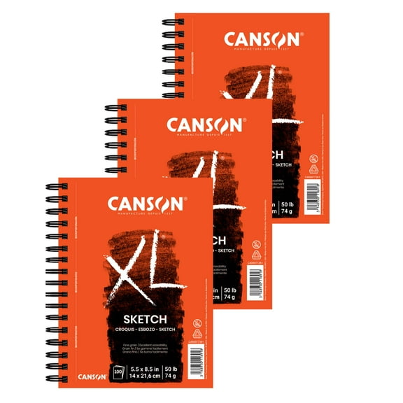 Canson XL Series Sketch Pad, Side Wire Binding, 100 Sheet, 5.5x8.5 inch, Pack of 3