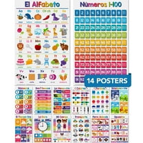 Spanish Educational Posters for Kids – Bundle of 14 Bilingual Classroom and Homeschool Learning Chart Decorations and School Materials, Preschool to Grade 3 | Durable, Glossy Cardstock | 11" x 17"