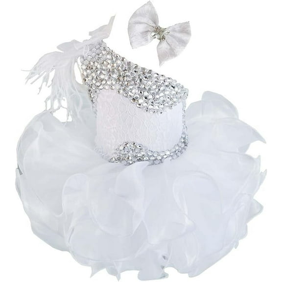 Jenniferwu Baby Girls Handmade Sewn Diamond One Shoulder Dresses Toddler Formal Party and Pageant Dress G095 0-3Months White