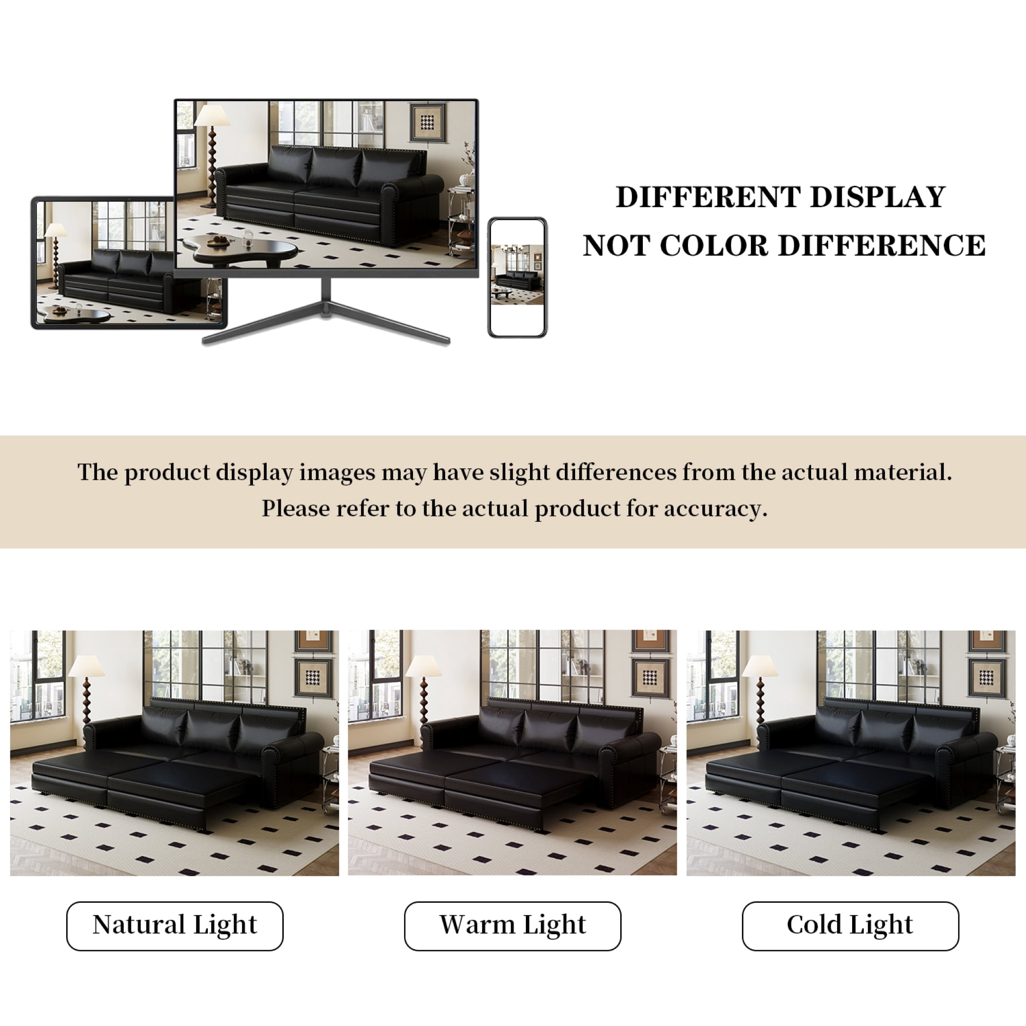 LLappuil King Size Pull Out Sofa Bed, Oversized Loveseat Sofa Convertible Sleeper Sofa Bed, Faux Leather Sofa Couch for Living Room Apartment Black