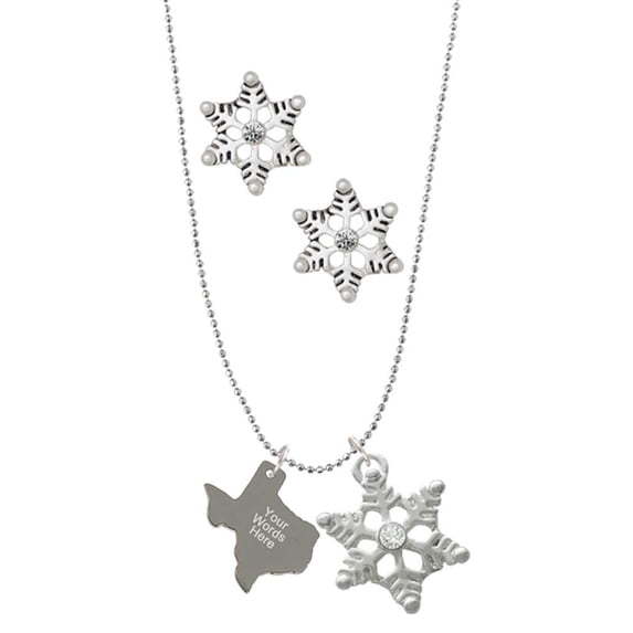 Delight Jewelry Stainless Steel Custom Engraved Texas - Silver tone Snowflake Charm Necklace and Stud Earrings