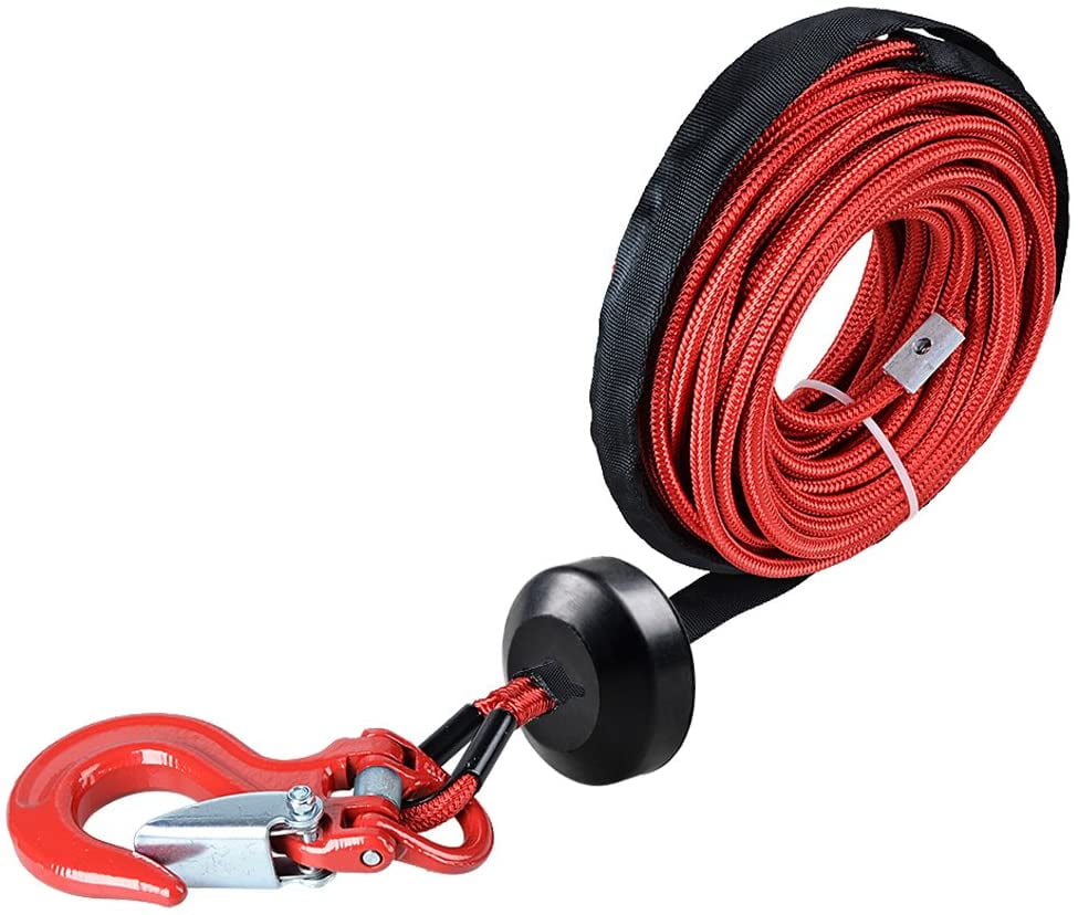 Astra Depot 50 x 1/4 Red Synthetic Winch Rope Cable Black Rubber Stopper for ATV UTV Blue Aluminum Hawse Fairlead