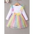 thumbnail image 4 of 4T Baby Girls Clothes 5Y Toddler Girls Birthday Dress Long Sleeve Dress Unicorn Print Rainbow Tulle Dress White, 4 of 8