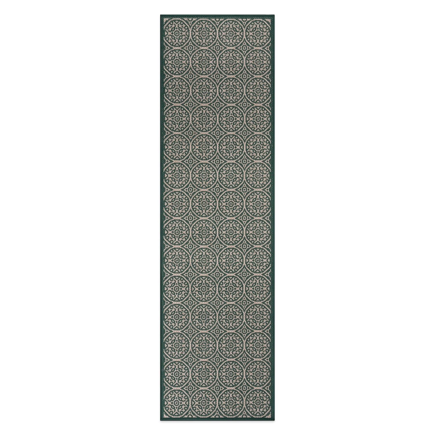 World Rug Gallery Transitional Floral Circles Textured Flat Weave Indoor/Outdoor Area Rug - GREEN 2'x7'