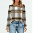 thumbnail image 4 of Nokdvo Sweatshirts Womens Trendy Plaid Round Neck Pullover Long Sleeve Casual Loose Fitting T Shirts,Khaki 2XL, 4 of 5