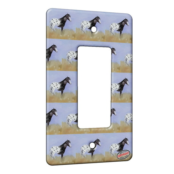 KuzmarK™ 1 Gang Rocker Wall Plate - Black Blanket Appaloosa Mustang Wild Horse Modern Art by Denise Every