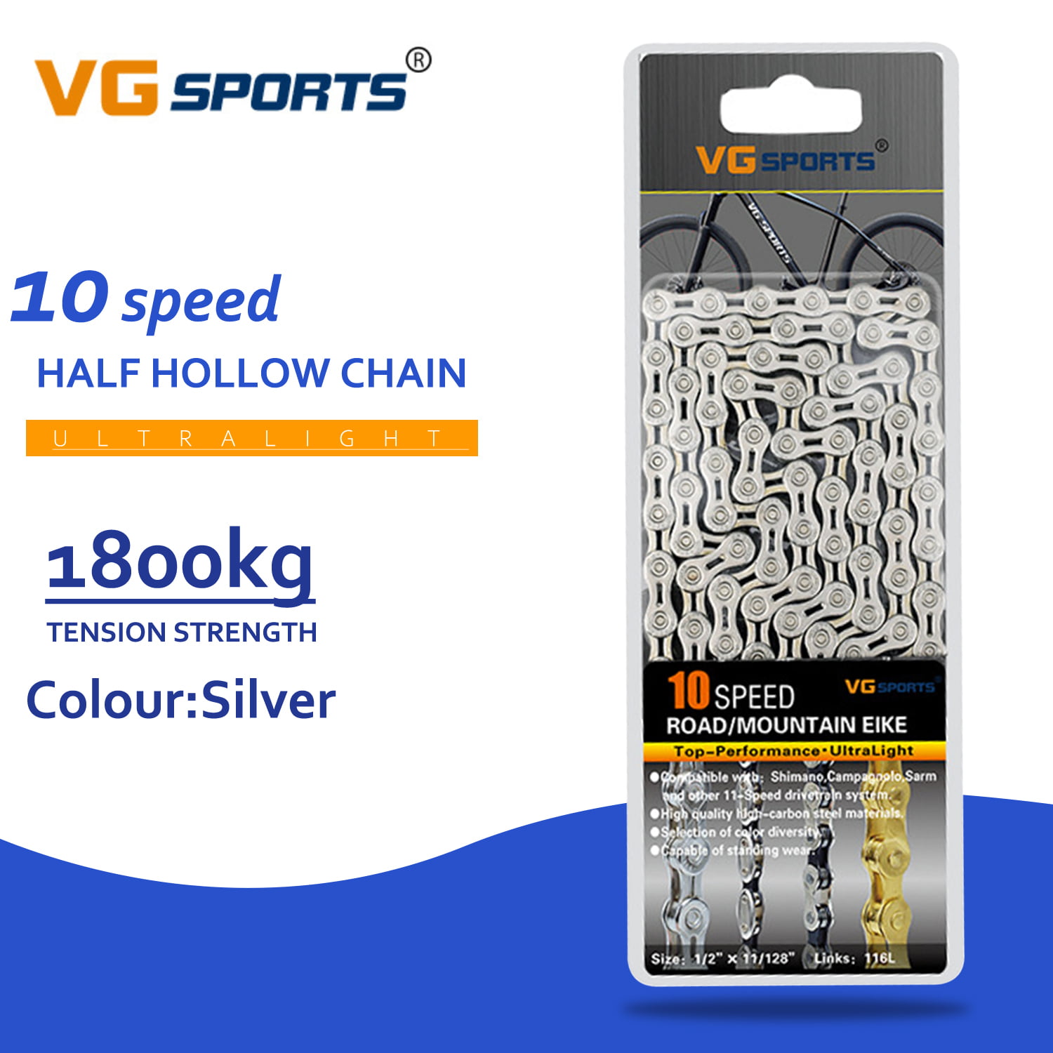 VG Sports MTB Bicycle Chain 8/9/10/11 Speed 116L Mountain Road Bike Hollow Chain 
