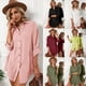 thumbnail image 4 of Moda mujer camisa de color sólido cuello vuelto manga larga de un solo pecho camisa suelta inform Romacci Camisa de color liso, 4 of 6