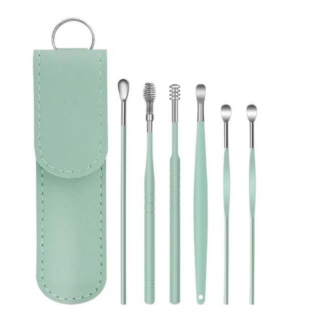 Kit de eliminación de cera de oídos de 6 piezas, juego de herramientas de limpieza de oídos, herramienta de eliminación de cera de oídos Curette con cepillo de limpieza y bolsas de almacenamiento TUNC Sencillez
