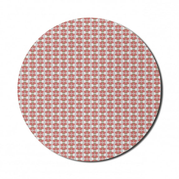 Abstract Mouse Pad for Computers, Style Striped Forms Cultural Ornaments Pattern, Round Non-Slip Thick Rubber Modern Gaming Mousepad, 8" Round, Salmon Multicolor, by Ambesonne