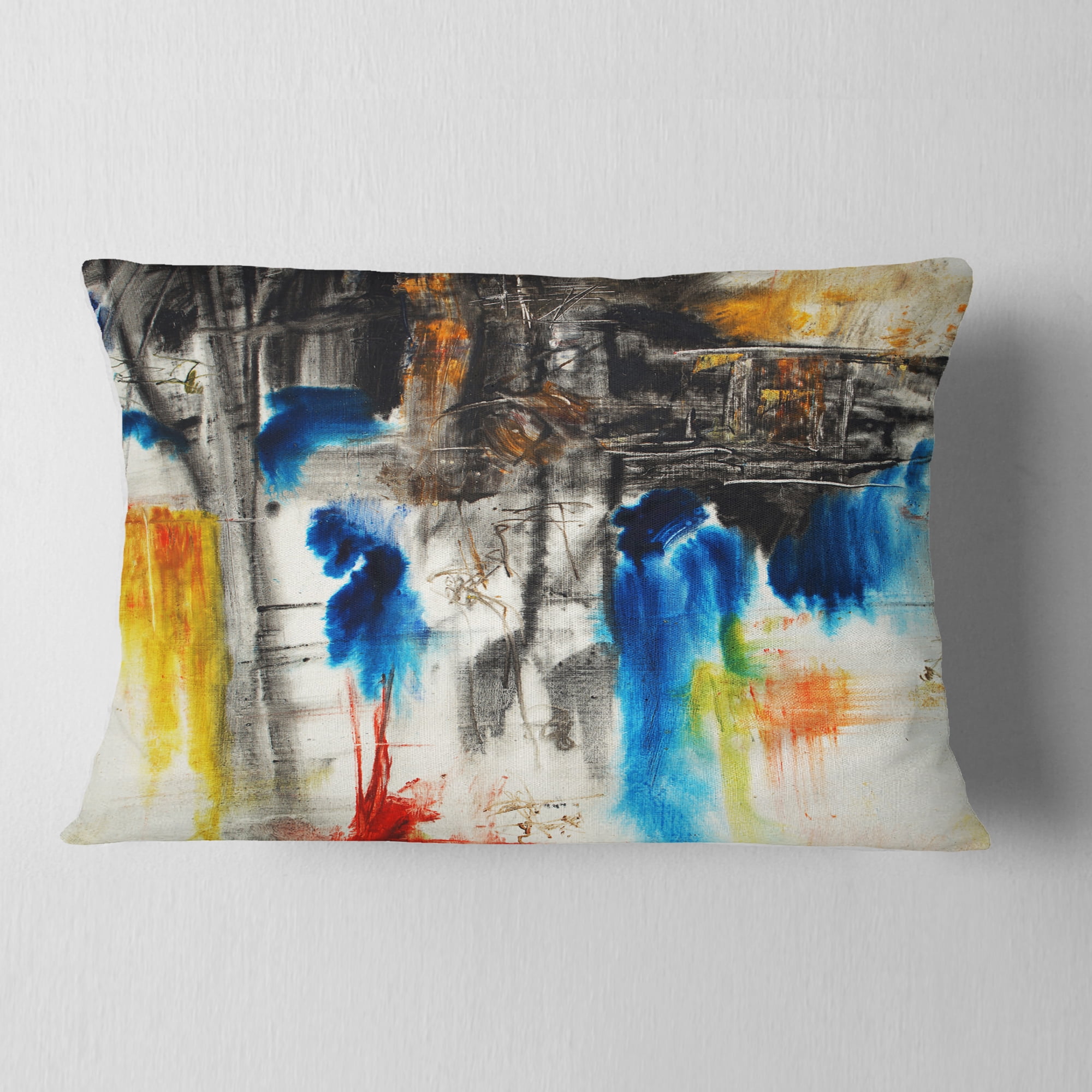 Designart Black Blue and Yellow Pattern - Contemporary Throw Pillow - 12x20