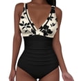 thumbnail image 2 of Enjoytime Women's One Piece Swimsuits Floral Printed V Neck Tummy Control Bathing Suit Adjustable Straps Ruched Slimming Swimwear, 2 of 6