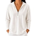 thumbnail image 2 of tarylea Velour Hoodies for Women Long Sleeve Half Zipper Pullover Tops Casual Loose Fall Plain Tops, 2 of 5