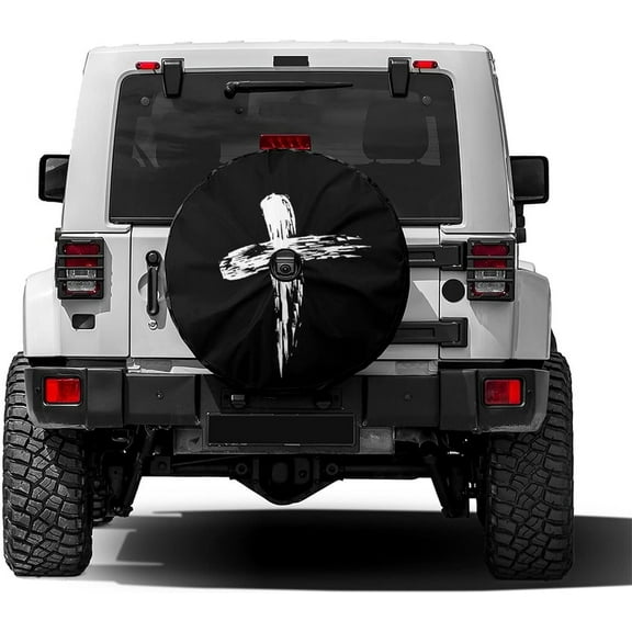 Jesus Cross God Spare Tire Cover with Backup Camera Hole Wheel Tire Cover Fit Trailer, RV, SUV and Many Vehicle