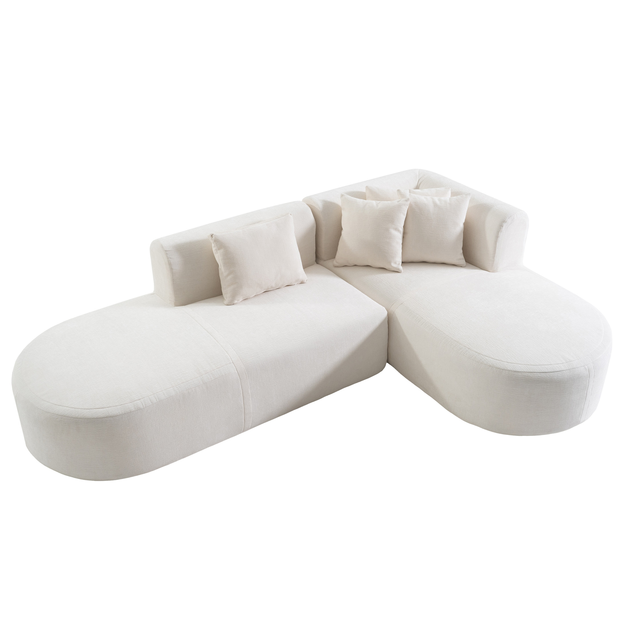 Christopher Knight Home Modern Curved Sectional Sofa with 4 Plush Pillows, 4 Seater Corner Sofa, Beige