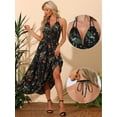 thumbnail image 2 of Unique Bargains Women's Halter Sleeveless Boho Floral Maxi Dress XS Black, 2 of 6