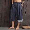 thumbnail image 3 of Hombres 3/4 Largos Pantalones Cortos De Algodón Ropa De Lino, 3 of 3
