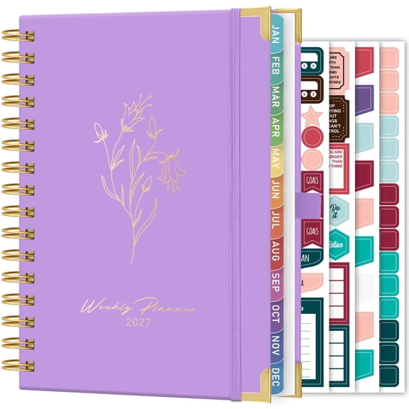 NIRMIRO 2027 Weekly & Monthly Planner, Jan 2027 – Dec 2027, Spiral Agenda Book with Flower Pattern, 6.5"x8.4", Ruler, 12 Monthly Tabs & 4 Stickers for Time Management & Productivity