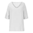 thumbnail image 6 of DDAPJ pyju Linen Shirts for Women 2025 Trendy Side Slit Short Sleeve Tops Dressy Casual V Neck Blouses White XXL, 6 of 6