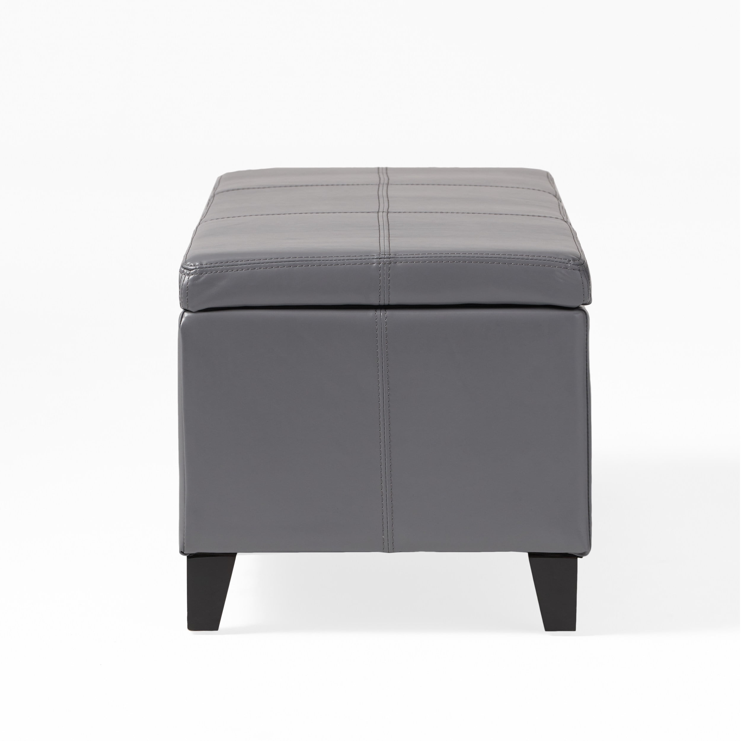 Noble House Lawrence Grey Faux Leather Storage Ottoman