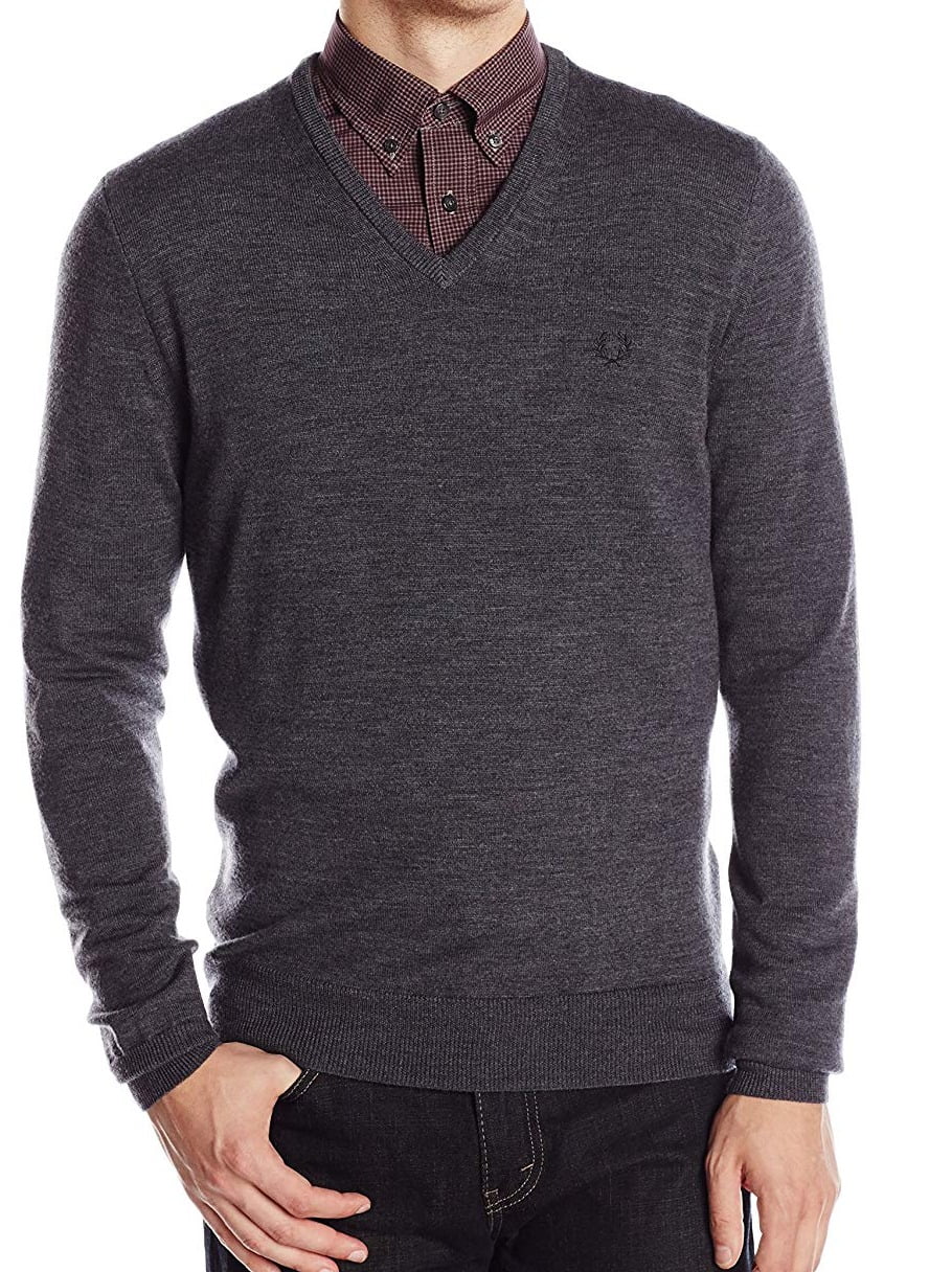 Fred Perry Sweaters - Mens Sweater Small V-Neck Wool Embroidered S ...