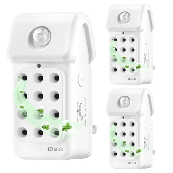 iDiskk Mini Plug-In Ionizer for Home, Negative Ionizer Fresher & Motion Sensor, Remove Smoke Smell for Home, Bathroom, Toilet, Pet Room 17db, 3-Pack White