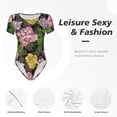 thumbnail image 6 of Daiia Colorful Roses print Women's Crew Neck Short Sleeve Bodysuit Fashion Tops Fit Casual Basic Extender Bodysuit-Medium, 6 of 9