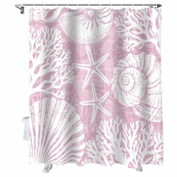 Shower Curtain Pink Coastal Conch Shell Shower Curtains for Bathroom Bathtub, Waterproof Fabric Shower Curtain Set with Hooks, Extra Long 72" x 78" Ocean Coral Starfish