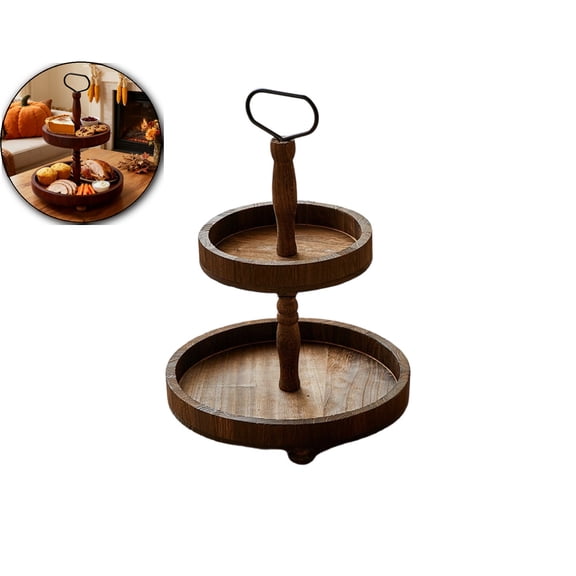 VQPeo 2-Tier Wooden Serving Tray, Cupcake Stand Display Rack, Kitchen Countertop Dessert Plate for Party Snacks & Holiday Dessert Arrangement