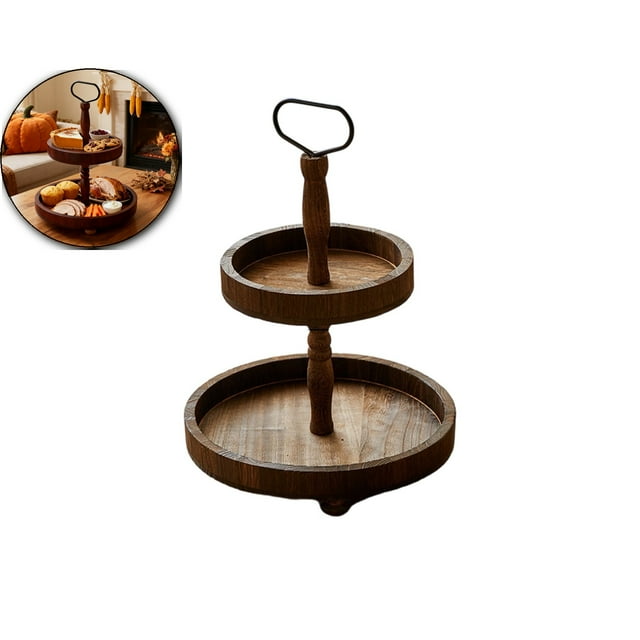 Dvruxg 2-Tier Wooden Serving Tray, Cupcake Stand Display Rack, Kitchen Countertop Dessert Plate for Party Snacks & Holiday Dessert Arrangement