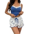 thumbnail image 3 of Bovxnpu Women's Pajamas Set Short Sleeve Crew Neck Top Shorts Pajamas Set Sleepwear Sleepwear, 3 of 7
