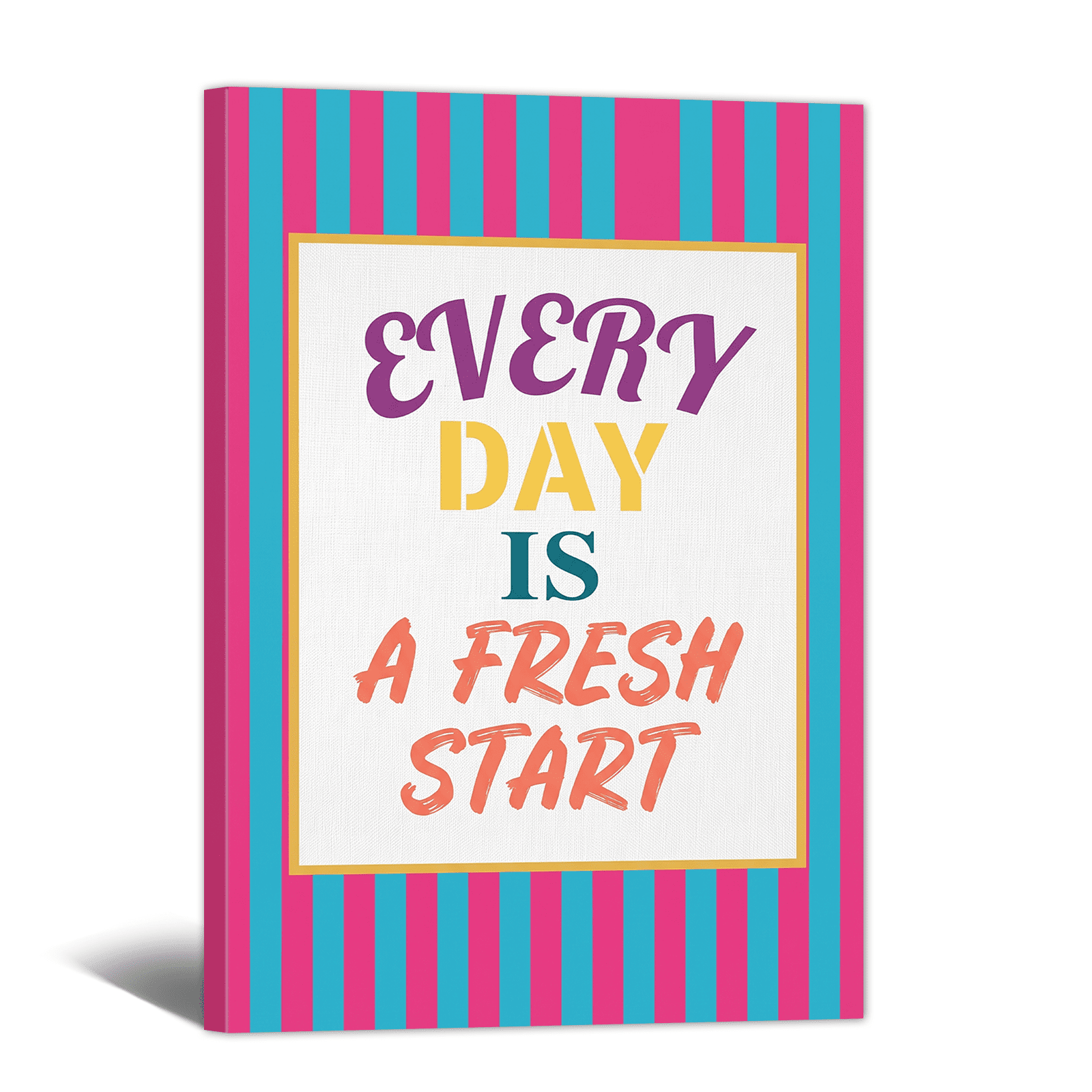 Motivational Canvas Wall Art - Framed Every Day Fresh Start Quotes Prints Colorful Striped Artwork Positive Sayings Paintings Gifts for Living Room Classroom Library Office Home Wall Decor