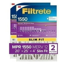 Filtrete 20x25x4 Slim Fit 3.75" width, AC Furnace Air Filter, MPR 1550, MERV 12, Fits Lennox & Honeywell Devices, Electrostatic Air Cleaning Filter, 2-Pack actual size 19.50 x 24.50 x 3.75