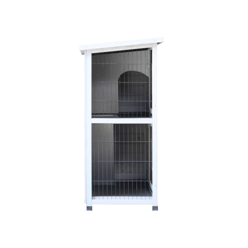 Outdoor Rabbit Hutch Cage 2-Story Bunny House w/ Removable Trays, Ramp, Waterproof Roof