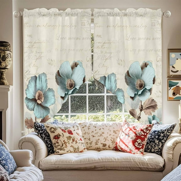Blue Broccoli Swag Curtain Valance for Windows, Watercolor Vintage Flower Window Treatments Short Swag Topper for Kitchen Windows Bathroom Bedroom, 36"x45"