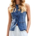 thumbnail image 5 of Sleeveless Crew Neck Women Slim Fit Button Down Denim Vest Tops, 5 of 5